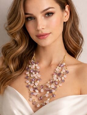 Vintage Crown Trifari Necklace Four Strand Pastel Shades Pink Lilac